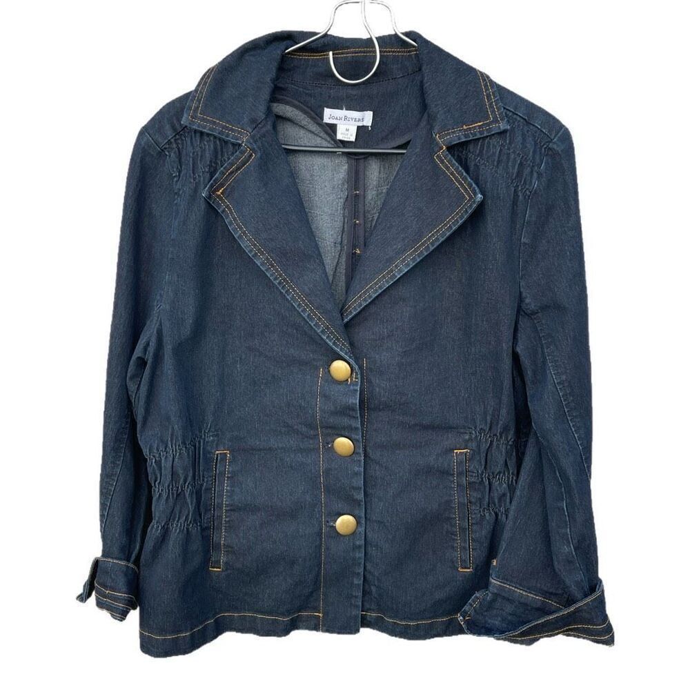 Joan Rivers size M dark wash rushed waist shoulders denim jacket.